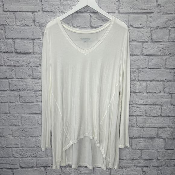 Soft Surroundings Tunic Top Size XL White V-Neck Hi-Lo Hem Long Sleeve Boho - Picture 6 of 6